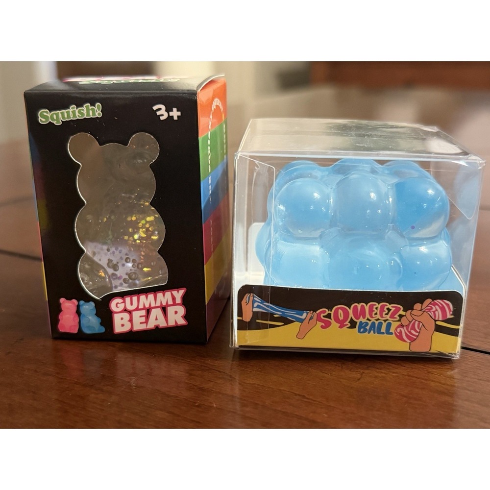 Squish Iridescent Bear and Blue Squeez Ball New